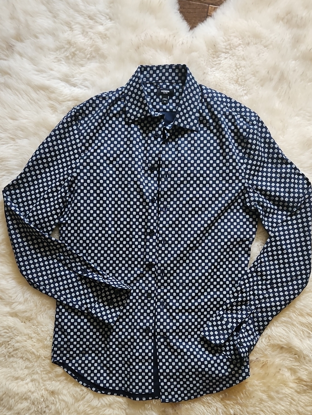 Slim Fit Navy Geometric Print Shirt Express